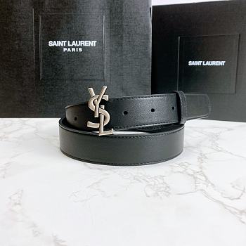 YSL Calfskin Soft Waist Silver Buckle Classic Black – 30mm