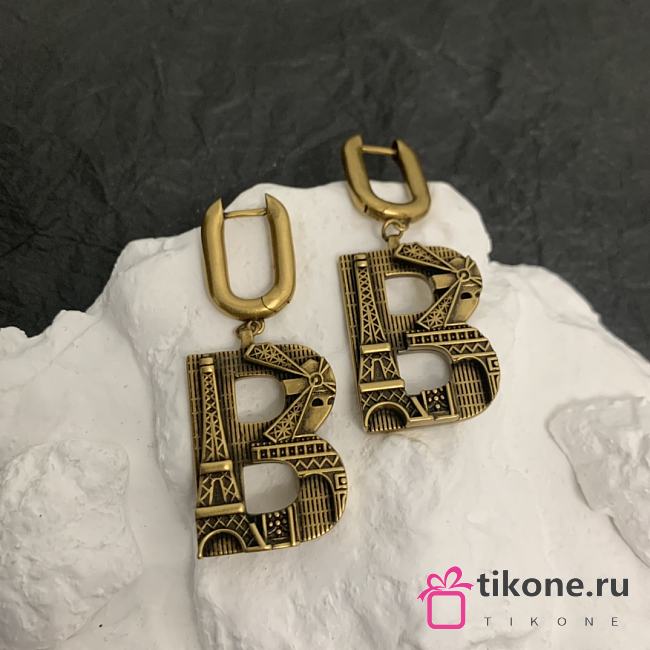 Balenciaga B Chain Gold Earrings - 1