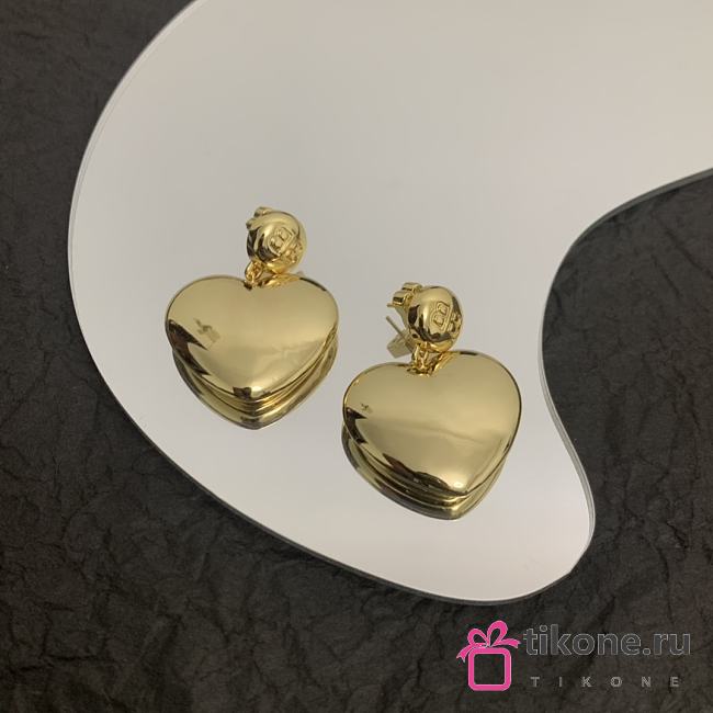 Balenciaga BB Engraved Gold Heart Earrings - 1