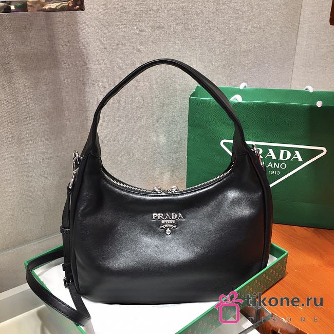 Prada Hobo All-leather Calfskin Shoulderbag/Handbag Black – 1BC132 – 26x21x9.5 cm - 1