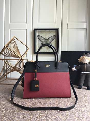 Prada Calf Leather Black/Red Handbag – lBA046 –30x22 cm