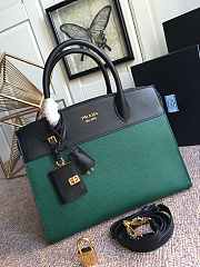 Prada Calf Leather Black/Green Handbag – 30x22 cm - 4