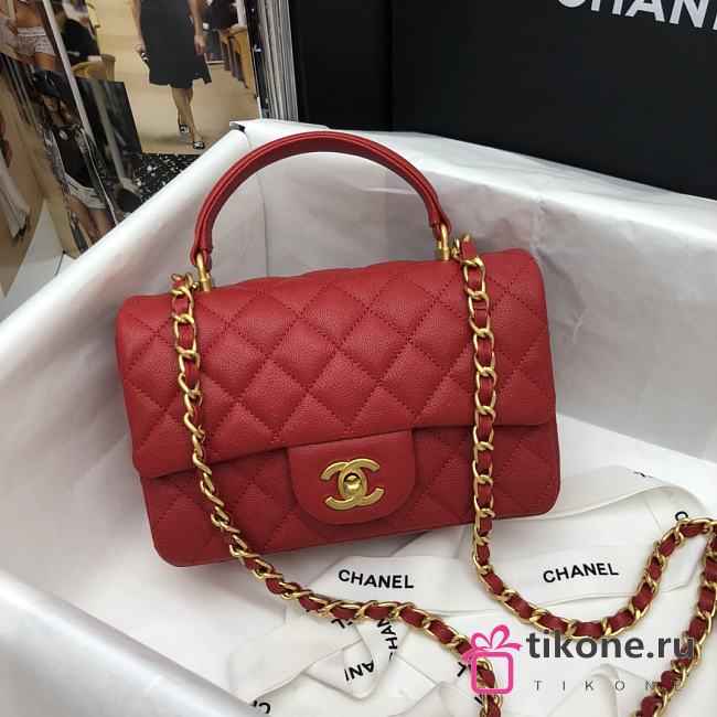 Chanel Classic Scarlet Caviar Top Handles - 20×14×7cm - 1