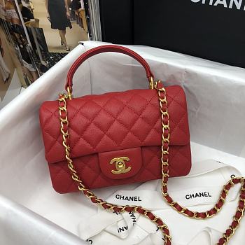 Chanel Classic Scarlet Caviar Top Handles - 20×14×7cm
