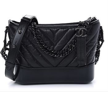 Chanel Chevron Hobo Bag Calfskin Black - 20x15x8cm