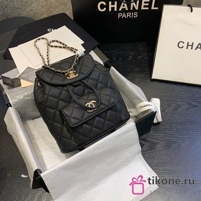 Chanel Caviar Black Leather Gold Buckle - 21.5x24x12cm - 1