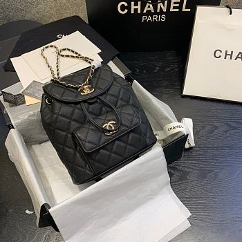 Chanel Caviar Black Leather Gold Buckle - 21.5x24x12cm