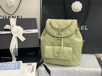 Chanel Caviar Green Leather Gold Buckle - 21.5x24x12cm