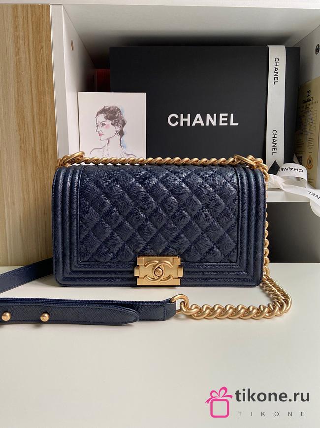 Chanel Dark Blue Medium Boy bag Calfskin 25CM - 1