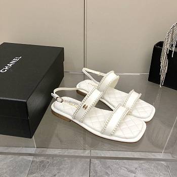 CHANEL Sandals Satin And Pearls White