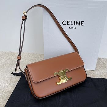 Celine Triomphe Brown Leather Shoulder Bag - 20x10x4cm