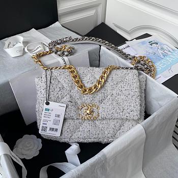 Chanel 19 White Tweed Quilted Flap Bag 26cm