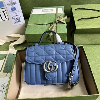 Gucci GG Blue Marmont Mini Top Handle Bag - 21x15.5x8cm