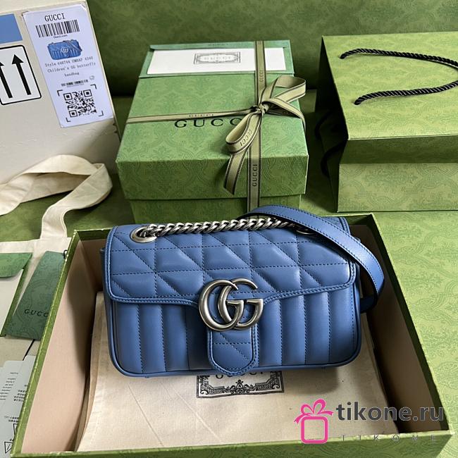 Gucci GG Blue Marmont Matelasse Mini Bag - 23x14x6cm - 1