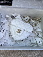 Chanel Mini Heart Chain White Bag - 13x12x5.5cm - 2