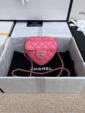 Chanel Mini Heart Chain Pink Bag - 13x12x5.5cm