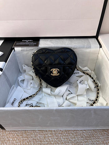 Chanel Mini Heart Chain Black Bag - 13x12x5.5cm