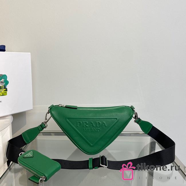 Prada Triangle Leather Shoulder Bag Green - 1