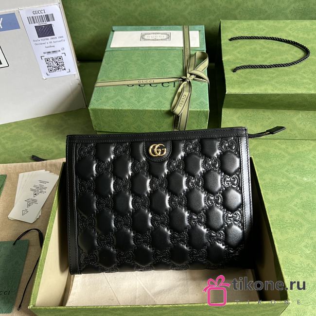 Gucci GG Matelassé Pouch In Black - 25.4x19x5cm - 1