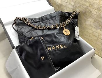 Chanel Small 22 Bag Black Lambskin Antique Gold Hardware Size 35x37x6 cm