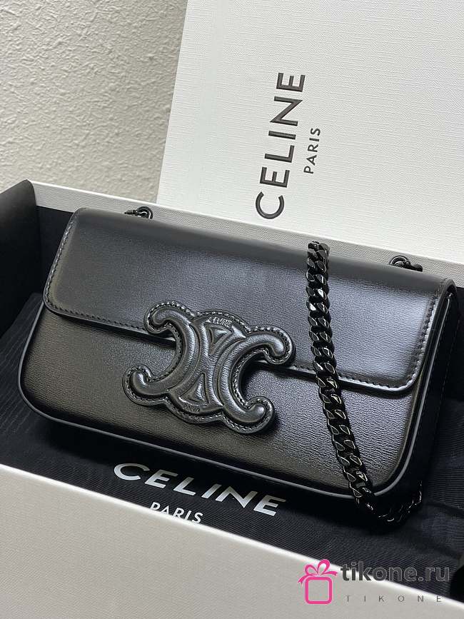 Celine Chain Cuir Triomphe In Black Size 20.5-10.5-4cm - 1