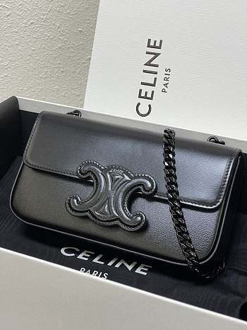 Celine Chain Cuir Triomphe In Black Size 20.5-10.5-4cm