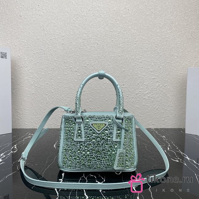 Prada Galleria Satin Mini-bag With Crystals Green Size 20x14.5x9.5cm - 1