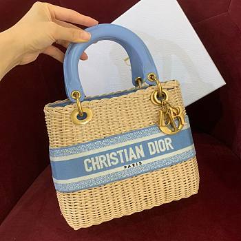 Dior Medium Lady Dior Bag In Wicker and Light Blue Size 24