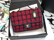 Chanel School Memory Top Handle Flap Bag Quilted Tweed Small Red - 1