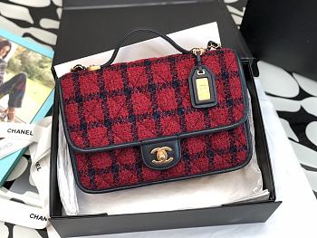 Chanel School Memory Top Handle Flap Bag Quilted Tweed Small Red