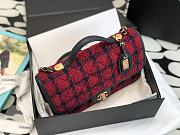 Chanel School Memory Top Handle Flap Bag Quilted Tweed Small Red - 3