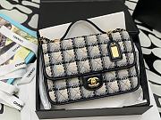 Chanel School Memory Top Handle Flap Bag Quilted Tweed Small White - 1