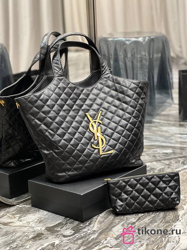 YSL Maxi Shopping Bag in Quilted Lambskin-Black - 1