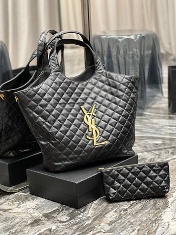 YSL Maxi Shopping Bag in Quilted Lambskin-Black