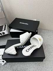 Chanel White Lambskin Quilted CC Gold Logo Cone Heel Mule Slide Sandal - 5