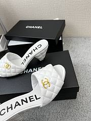 Chanel White Lambskin Quilted CC Gold Logo Cone Heel Mule Slide Sandal - 3