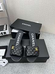 Chanel Black Lambskin Quilted CC Gold Logo Cone Heel Mule Slide Sandal - 1