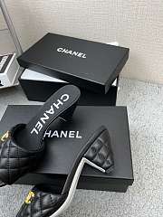 Chanel Black Lambskin Quilted CC Gold Logo Cone Heel Mule Slide Sandal - 4