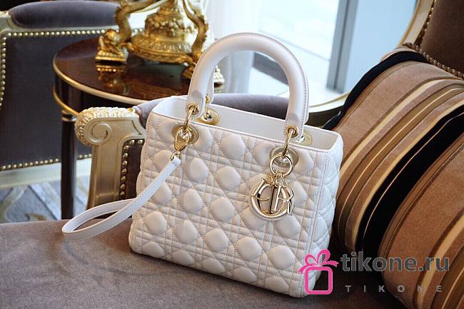 Dior Lambskin Cannage Medium Lady Dior White -24cm - 1