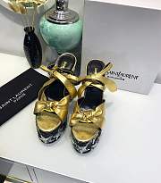 Saint Laurent SS19 Metallic Gold Leather & Sequin Stars Platform Sandal - 1