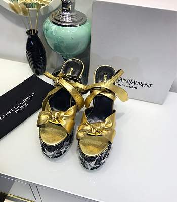 Saint Laurent SS19 Metallic Gold Leather & Sequin Stars Platform Sandal