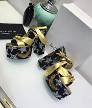 Saint Laurent SS19 Metallic Gold Leather & Sequin Stars Platform Sandal - 2