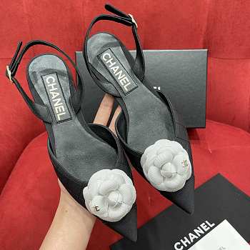 Chanel  White CC Black Fabric Leather Slingback Sandals