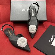 Chanel  White CC Black Fabric Leather Slingback Sandals - 3