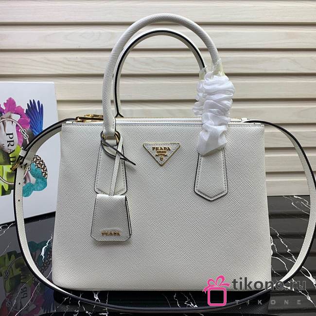 Prada Medium Saffiano Leather Double Bag White - 31x22.5x13.5cm - 1