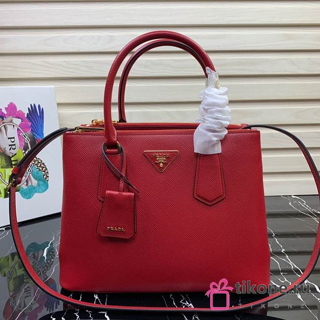 Prada Medium Saffiano Leather Double Bag Red - 31x22.5x13.5cm - 1