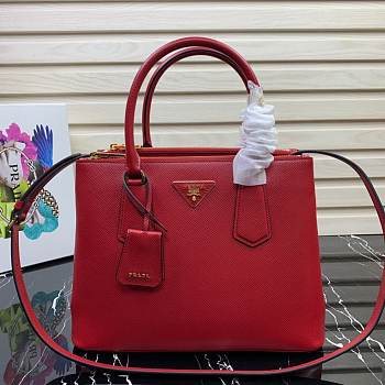 Prada Medium Saffiano Leather Double Bag Red - 31x22.5x13.5cm