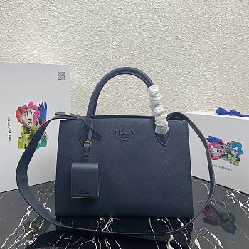  Prada Large Saffiano Leather Double Bag Dark Blue - 33×24.5×15cm