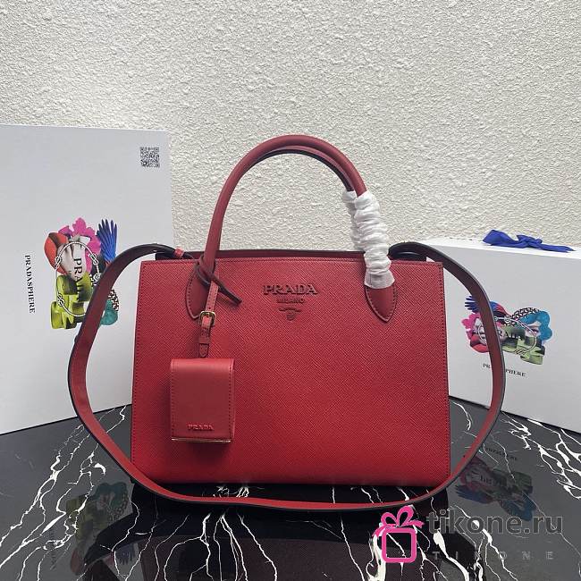  Prada Large Saffiano Leather Double Bag Scarlet - 33×24.5×15cm - 1