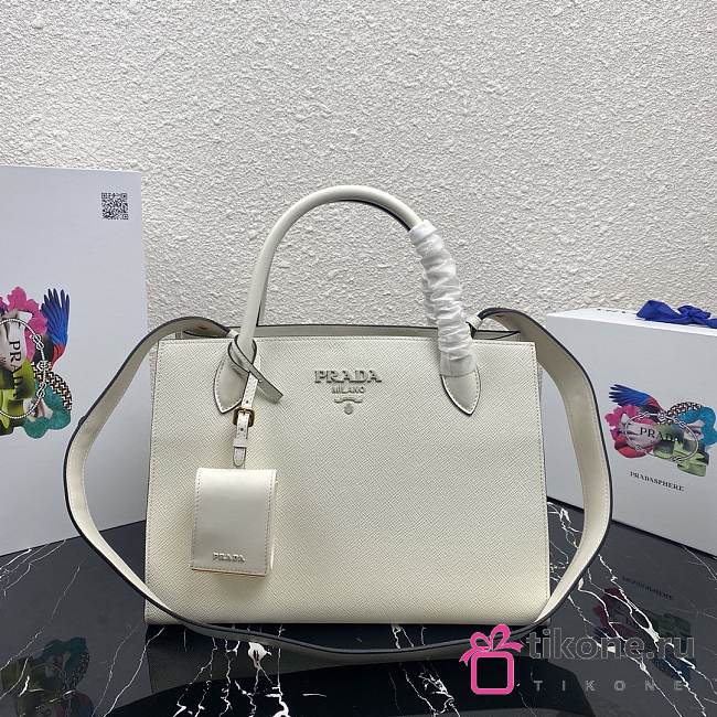  Prada Large Saffiano Leather Double Bag White - 33×24.5×15cm - 1